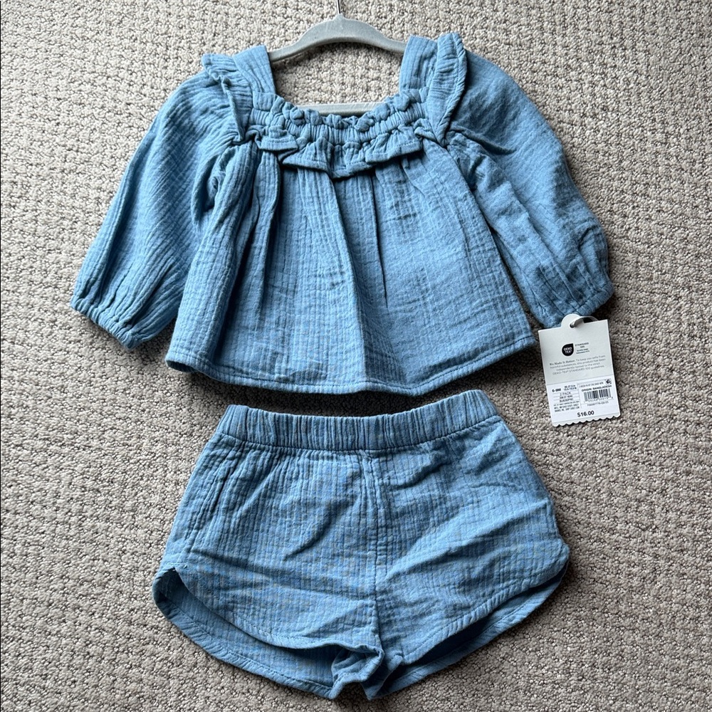Blue Ruffled Top and Shorts Set